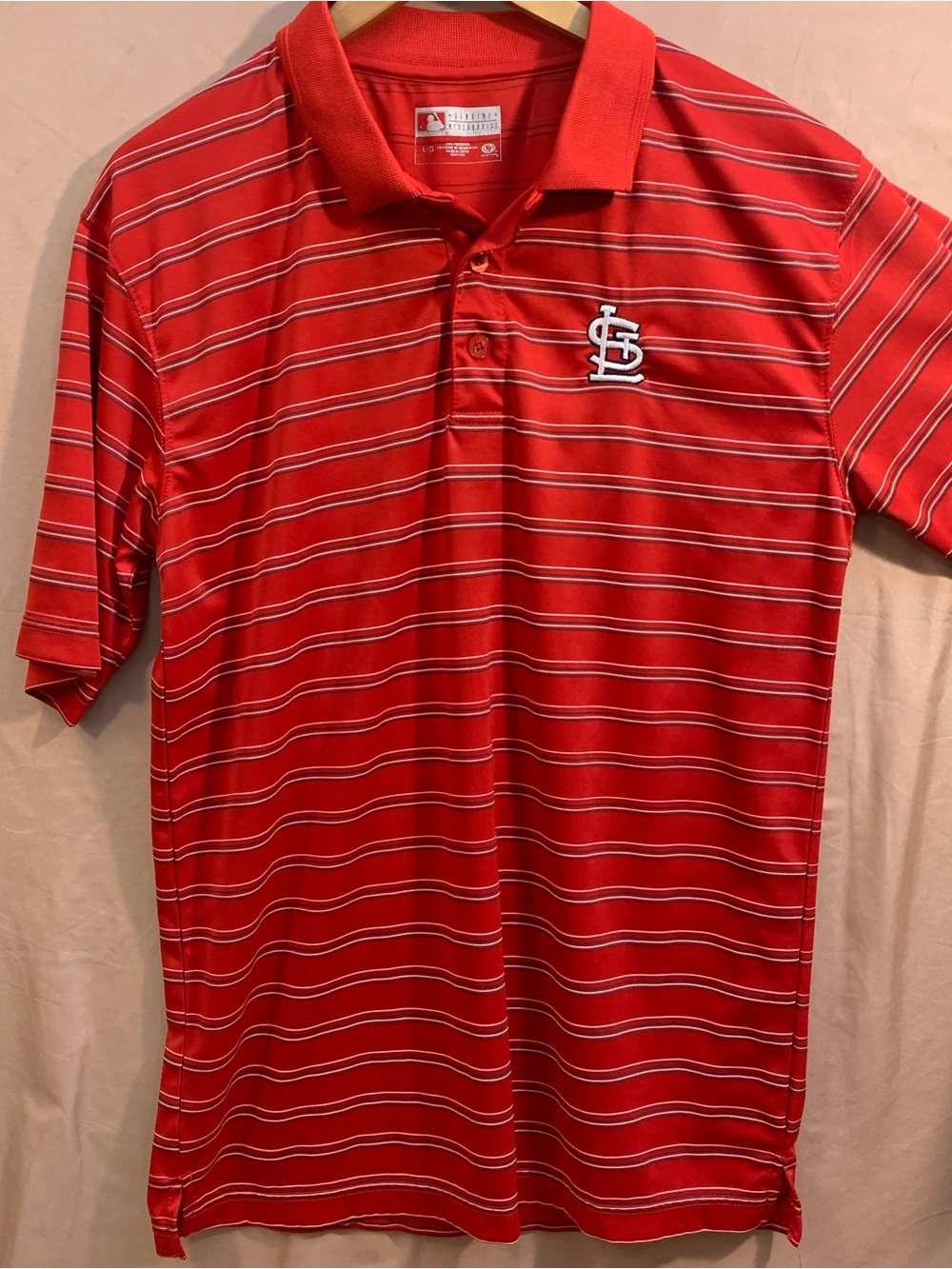 St. Louis Cardinals True Fan Red Striped Polo Shirt, Size L